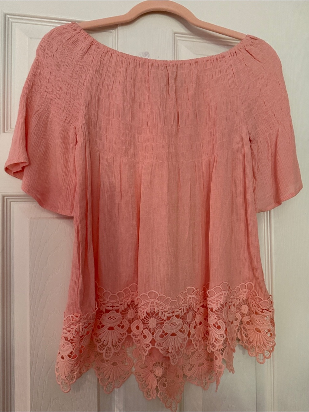 Rue21 Coral Off-Shoulder Lace-Hem Tunic